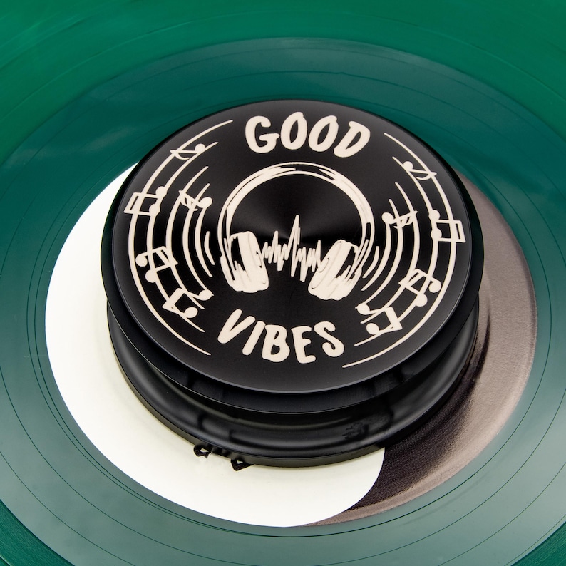 Gear Forever Good Vibes Headphones engraved aluminum record weight