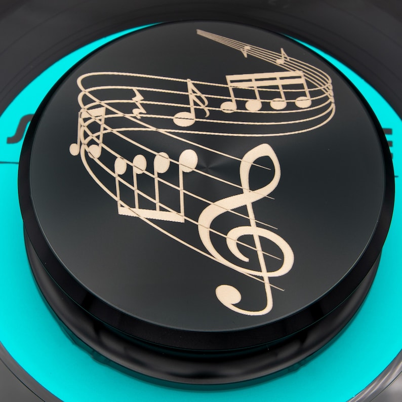 Gear Forever Musical Notes engraved aluminum record weight