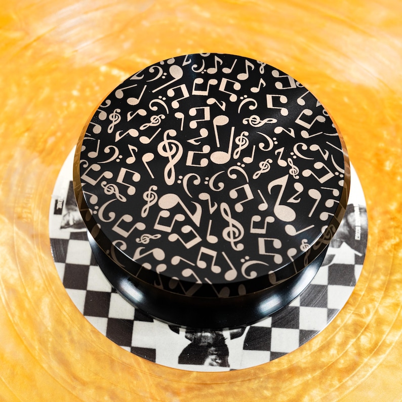Gear Forever Scattered Music Notes engraved aluminum record weight