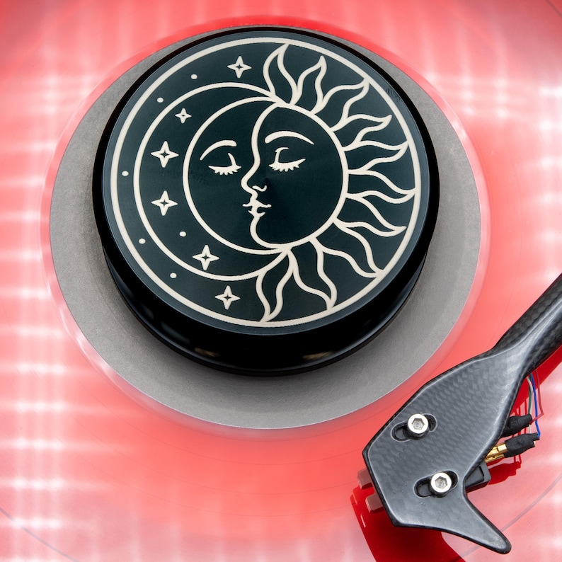 Gear Forever Sun and Moon engraved aluminum record weight