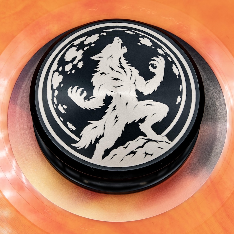Gear Forever Werewolf Full Moon engraved aluminum record weight
