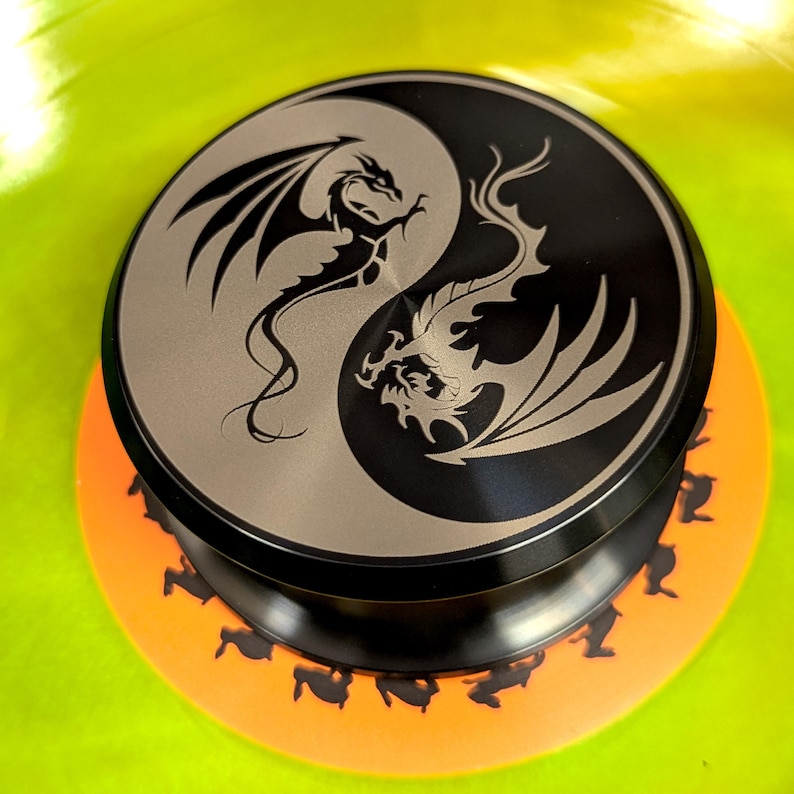Gear Forever Yin Yang Dragon engraved aluminum record weight